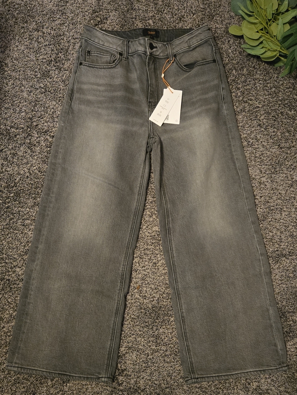 Quince Bella Stretch Relaxed Straight Jeans - High-Rise Stonewash Gray NWT